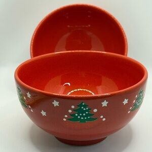 2 Mint! Red Waechtersbach Christmas Tree 6”Footed Bowls Made in Germany